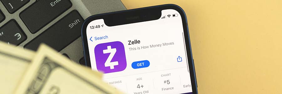 Mobile showing Zelle app.
