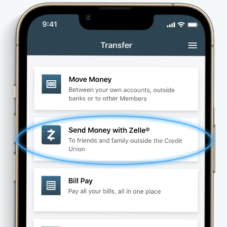 3. Toque Send Money with Zelle (enviar dinero con Zelle).